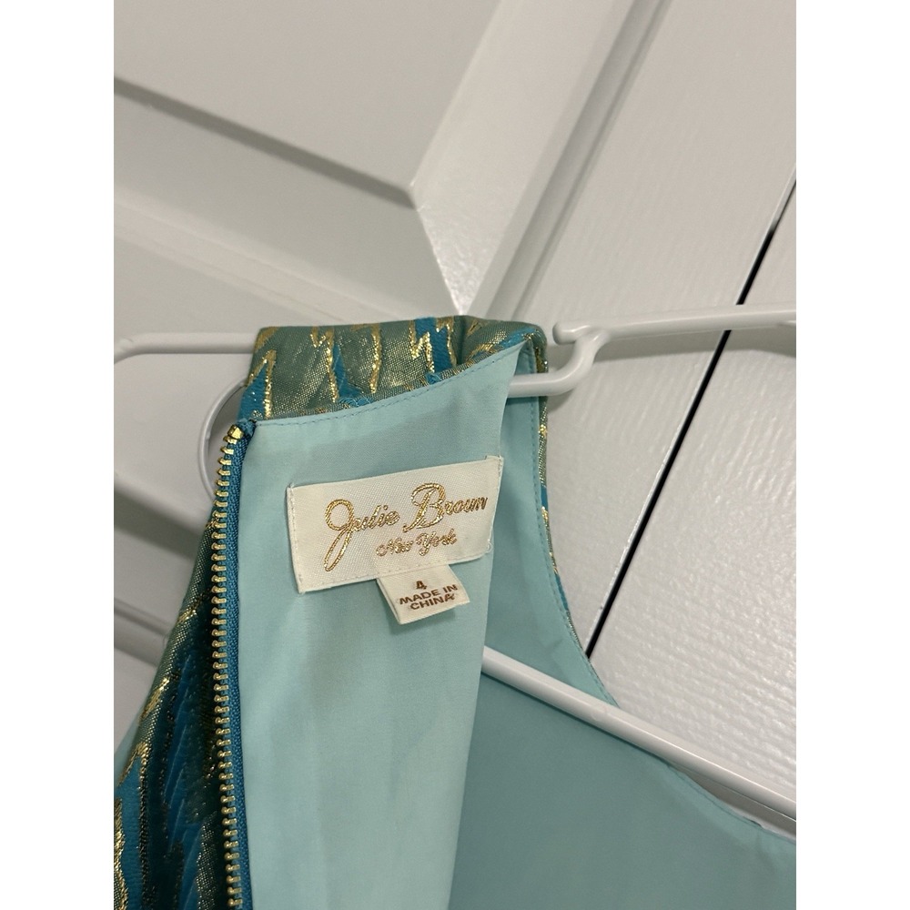 Beautiful JB Julie Brown A-Line Dress, Teal Blue Gold Iridescent Women's Sz 4 - Picture 4 of 8